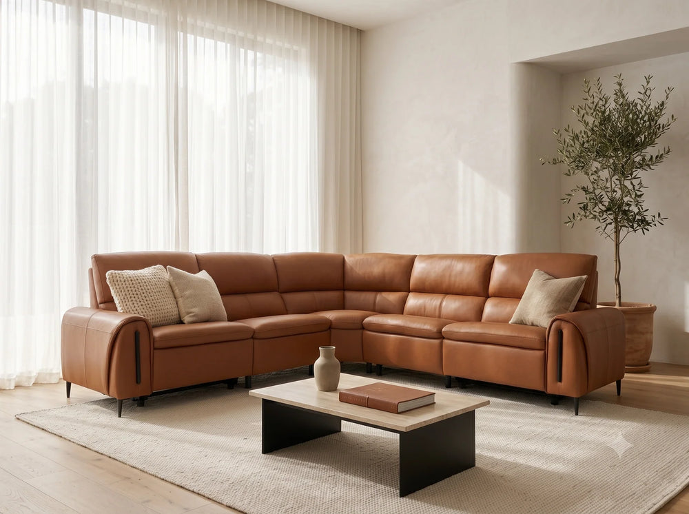 Arizona Tan Large Corner Electric Recliner Sofa – Upholstered Living Room Sofa