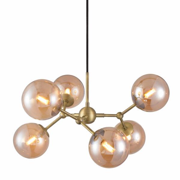 Atom Large Chandelier – Amber & Antique Brass