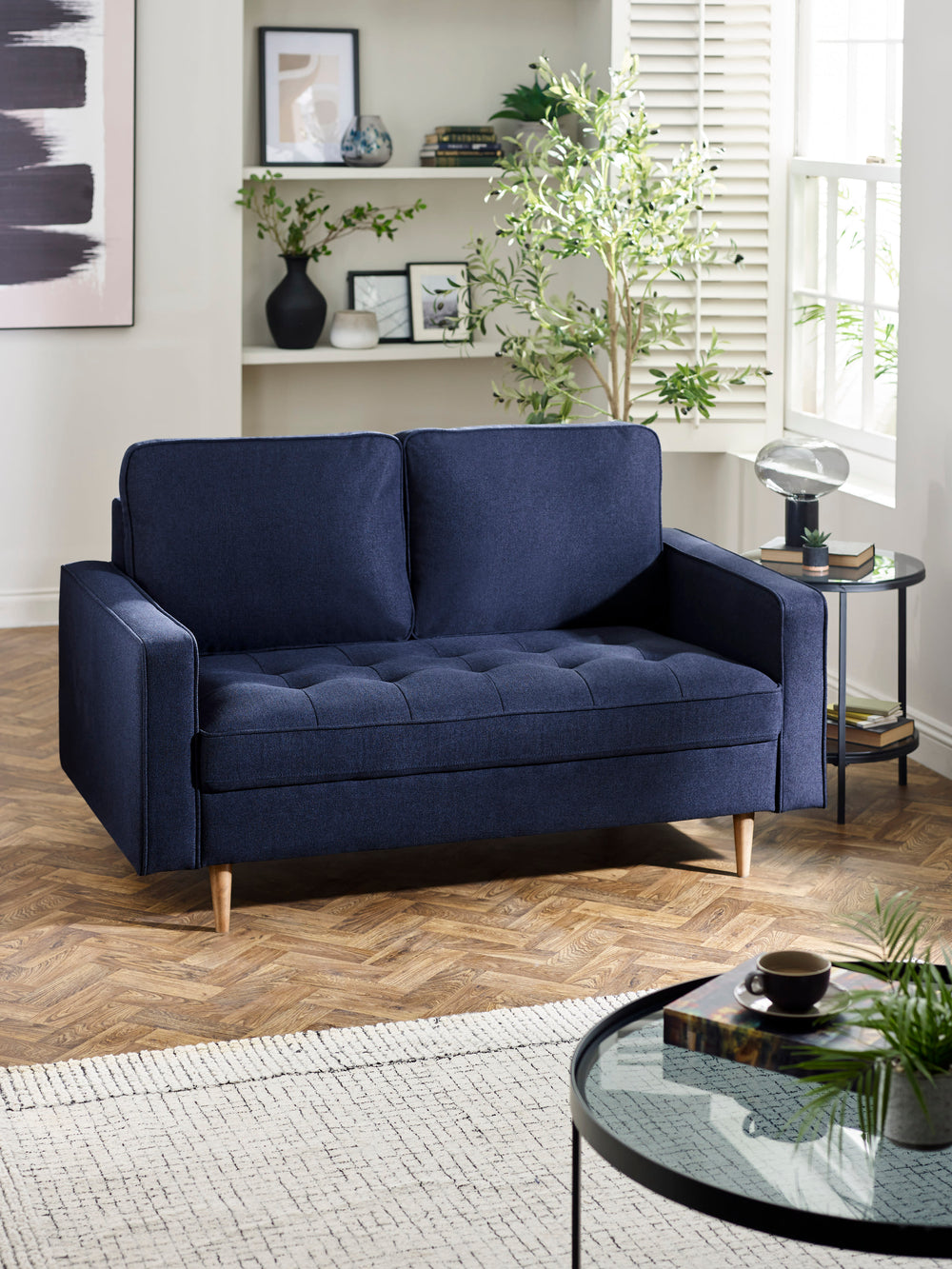 Henrietta Deep Blue Linen Upholstered 2 Seater Sofa - Living with Luxury