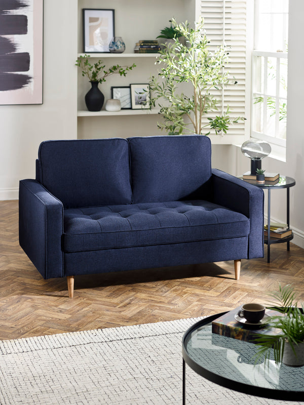 Henrietta Deep Blue Linen Upholstered 2 Seater Sofa - Living with Luxury