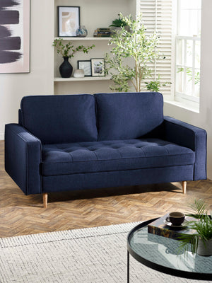 Henrietta Deep Blue Linen Upholstered 3 Seater Sofa - Living with Luxury