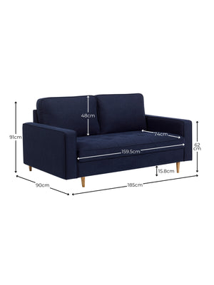 Henrietta Deep Blue Linen Upholstered 3 Seater Sofa - Living with Luxury