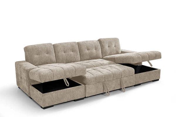 Palermo U Shape Corner Sofabed – Grey, Teal & Beige Living Room Sofa