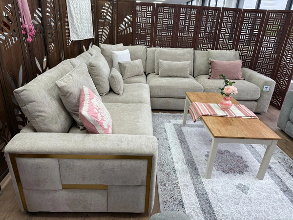 Jupiter Large Corner Sofa – Grey & Beige Living Room Seating