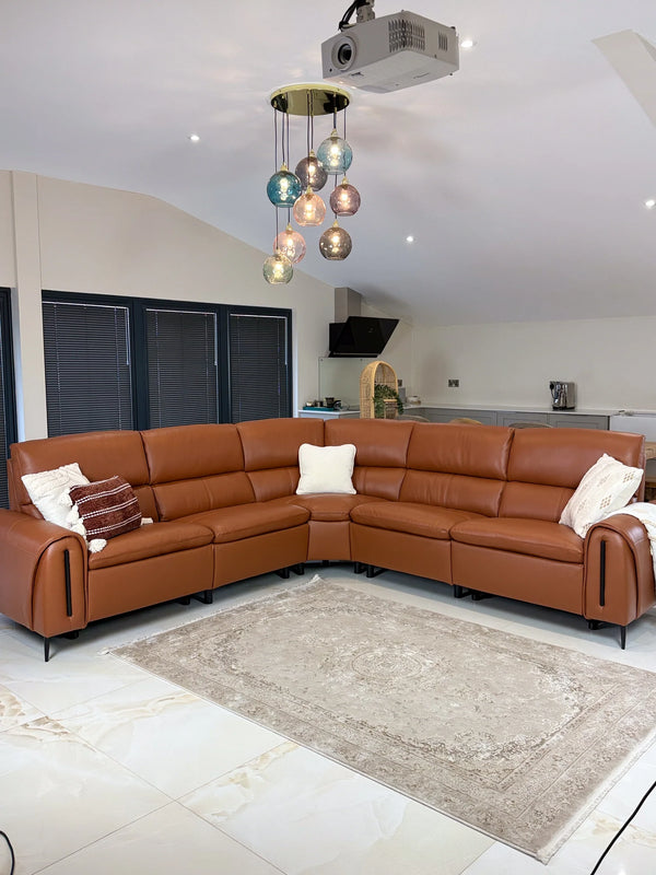Arizona Tan Large Corner Electric Recliner Sofa – Upholstered Living Room Sofa