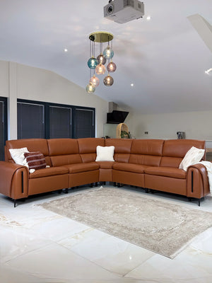 Arizona Tan Large Corner Electric Recliner Sofa – Upholstered Living Room Sofa