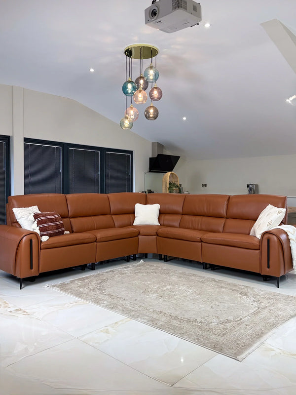 Arizona Tan Large Corner Electric Recliner Sofa – Upholstered Living Room Sofa