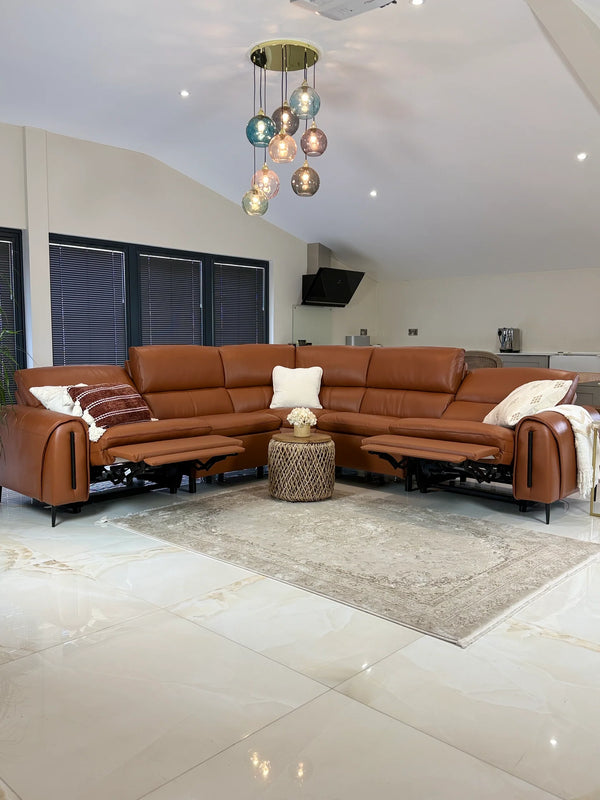Arizona Tan Large Corner Electric Recliner Sofa – Upholstered Living Room Sofa