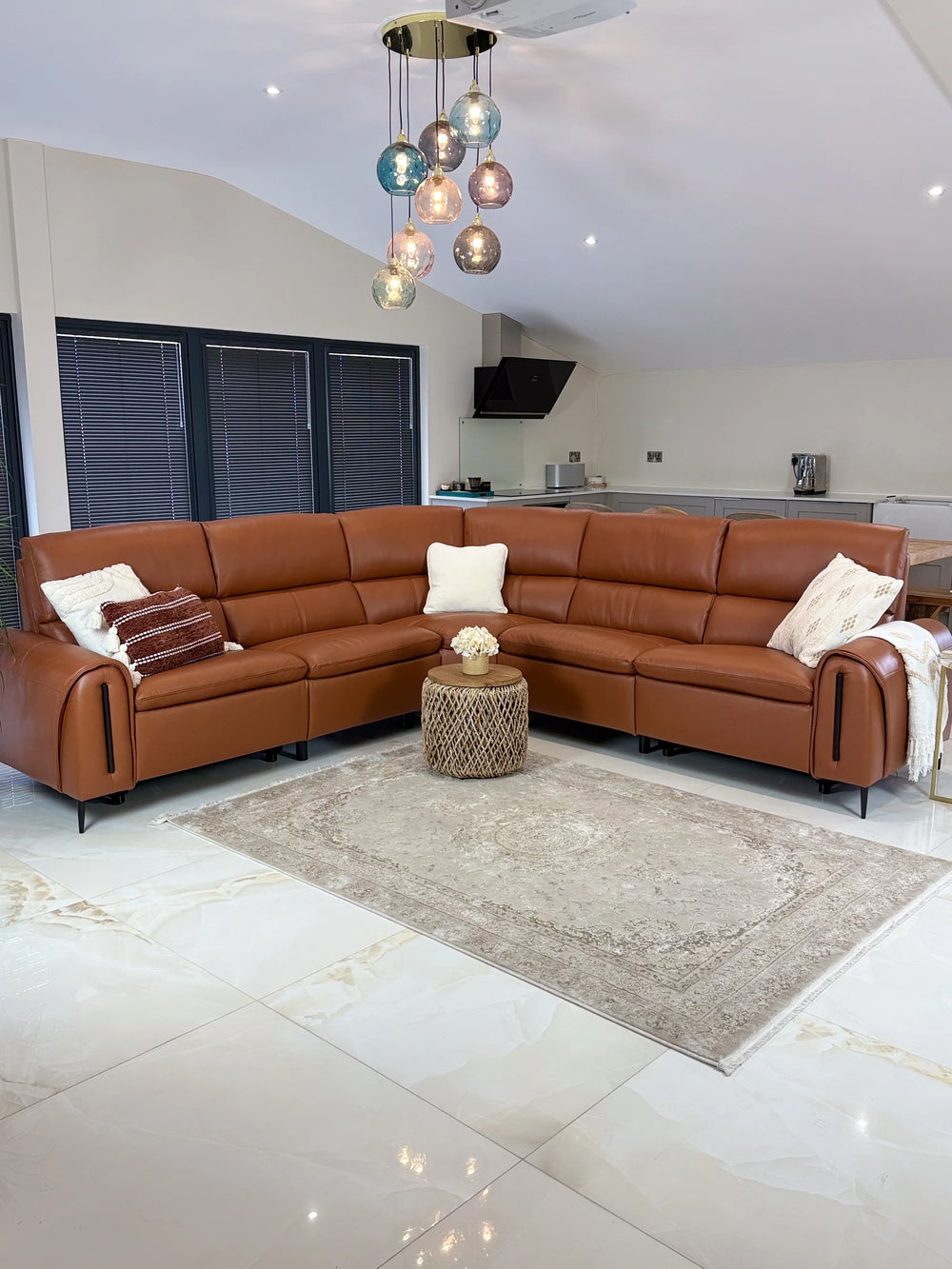 Arizona Tan Large Corner Electric Recliner Sofa – Upholstered Living Room Sofa