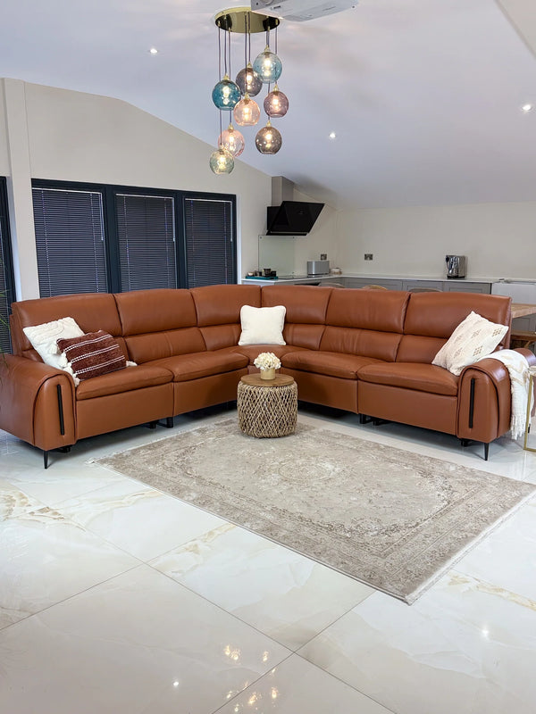 Arizona Tan Large Corner Electric Recliner Sofa – Upholstered Living Room Sofa