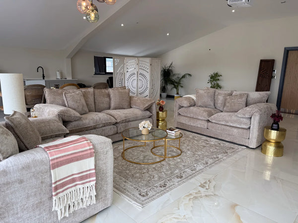 Solaya 3+2 Sofa Set – Black, Green, Beige & Grey Living Room Seating