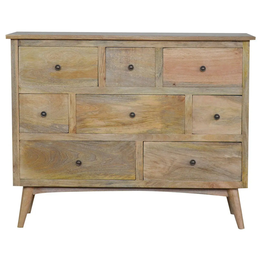 Oak-ish Solid Wood 8-Drawer Chest – Rustic Mango Wood Storage for Home