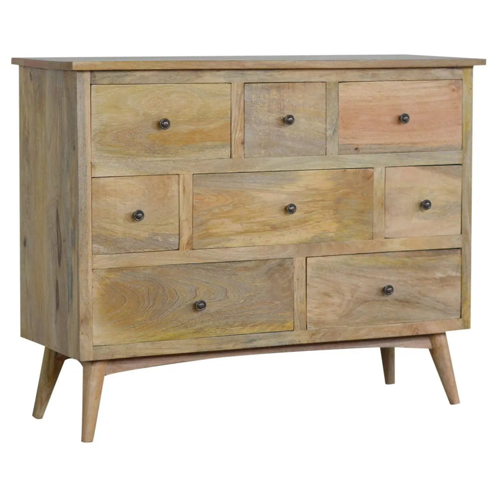Oak-ish Solid Wood 8-Drawer Chest – Rustic Mango Wood Storage for Home