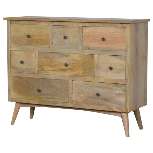Oak-ish Solid Wood 8-Drawer Chest – Rustic Mango Wood Storage for Home
