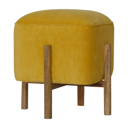 Mustard Velvet Solid Footstool - Living with Luxury