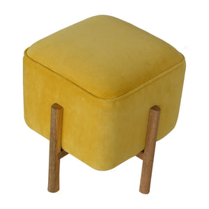 Mustard Velvet Solid Footstool