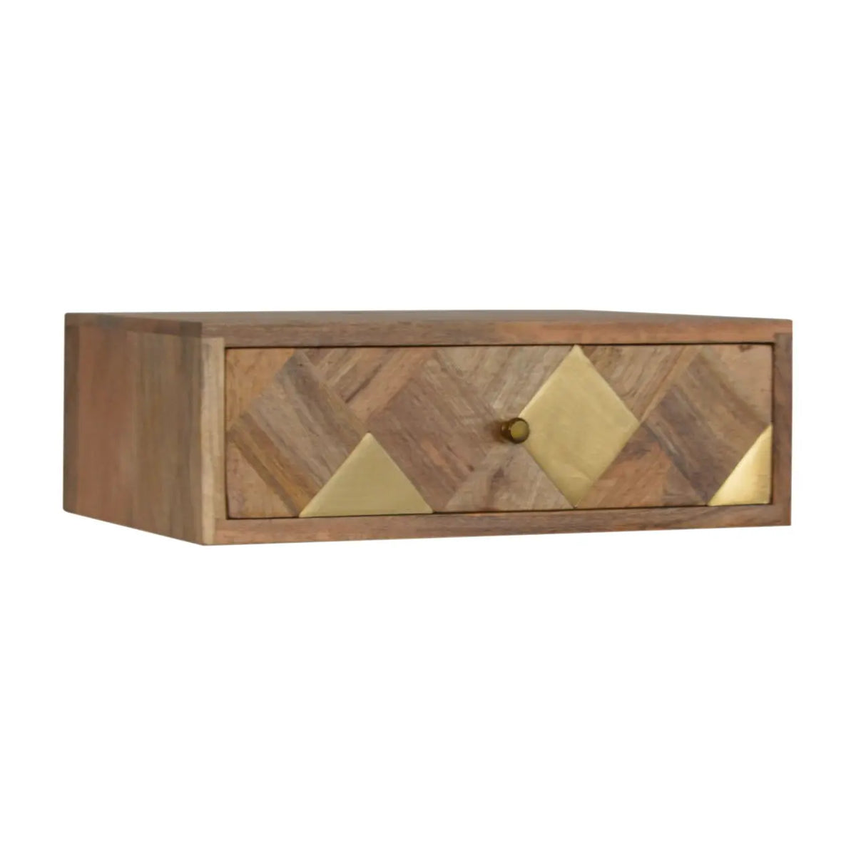 Solid Mango Wood Wall Mounted Bedside Brass Inlay