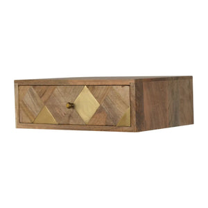 Solid Mango Wood Wall-Mounted Bedside with Brass Inlay