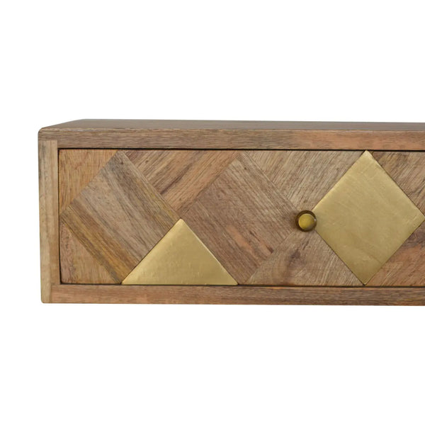 Solid Mango Wood Wall-Mounted Bedside with Brass Inlay