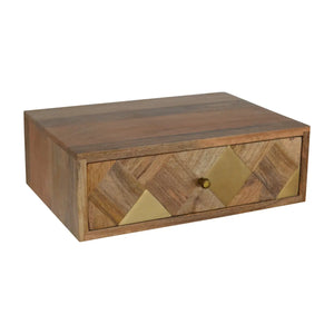 Solid Mango Wood Wall-Mounted Bedside with Brass Inlay