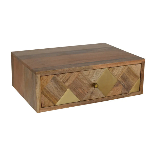 Solid Mango Wood Wall-Mounted Bedside with Brass Inlay