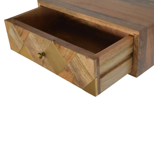 Solid Mango Wood Wall-Mounted Bedside with Brass Inlay