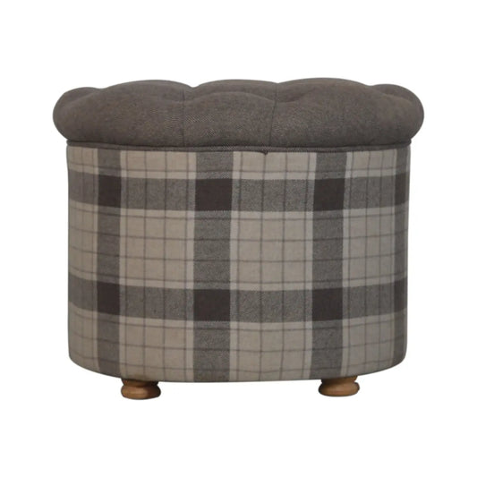 Deep Button Round Checked Footstool - Living with Luxury