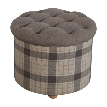 Deep Button Round Checked Footstool - Living with Luxury