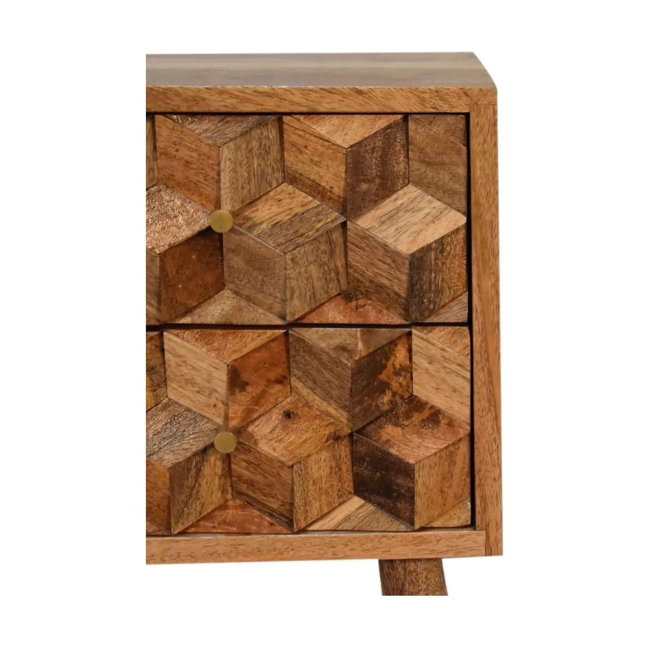 Mini Cube Carved 2 Drawer Bedside - Living with Luxury