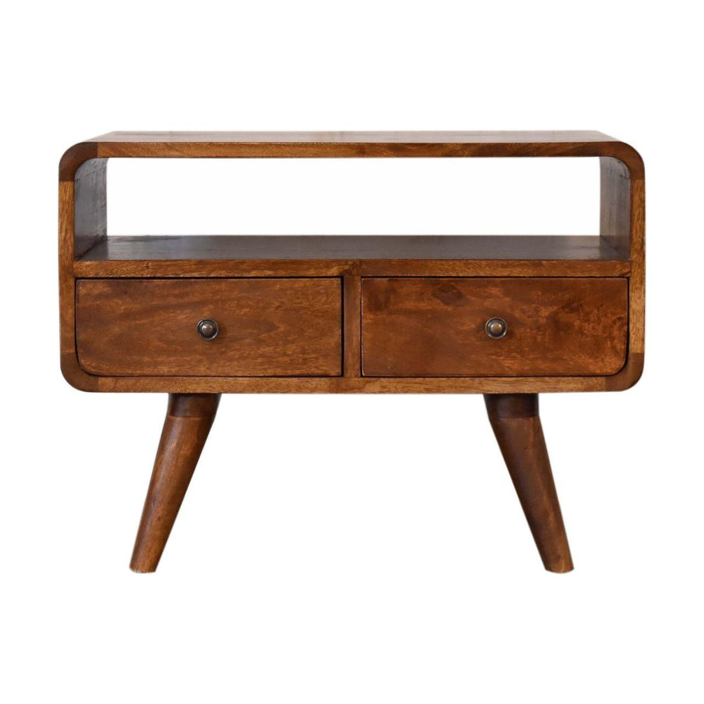 Mini Chestnut Curved Media Unit with 2 Drawers