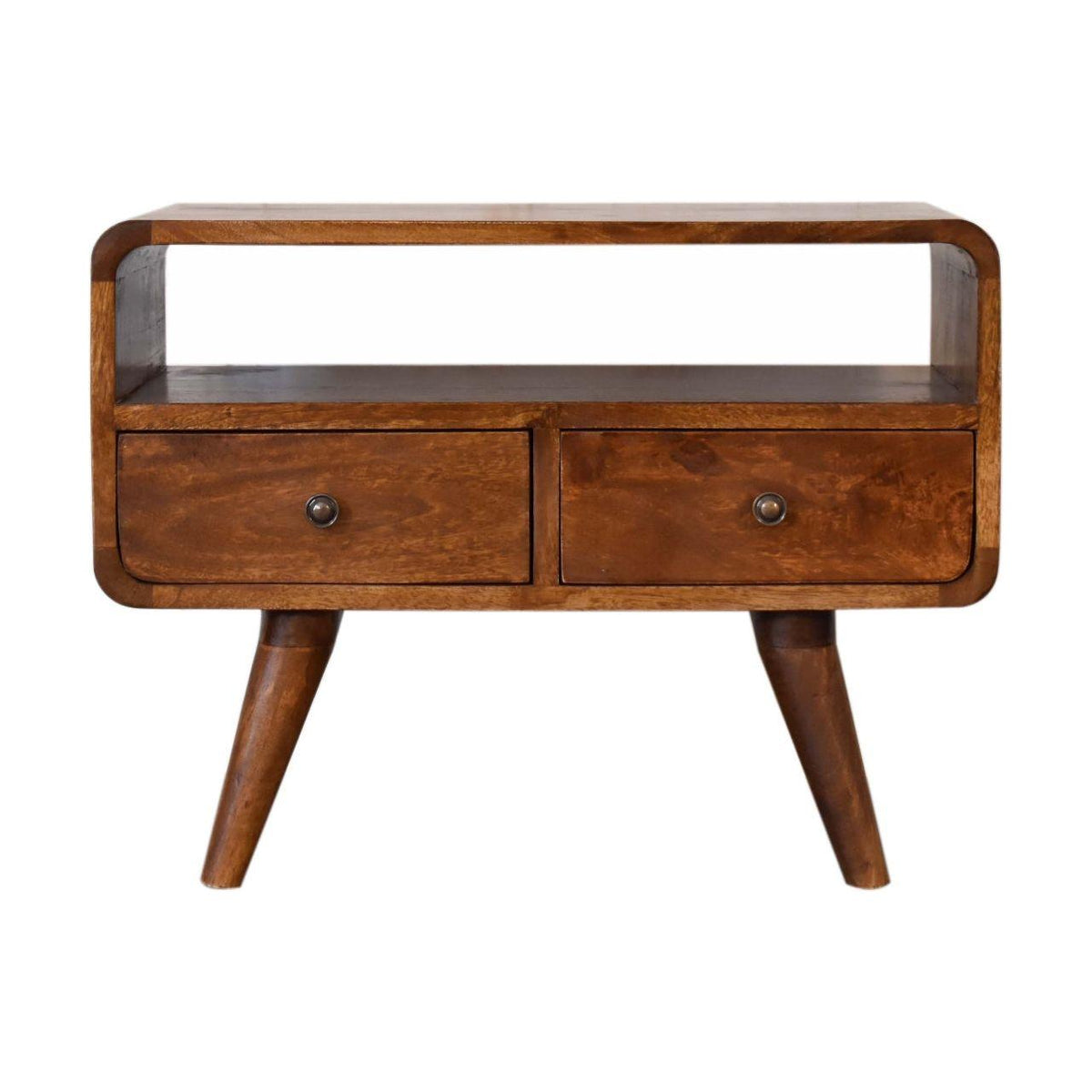 Mini Chestnut Curved Media Unit 2 Drawers