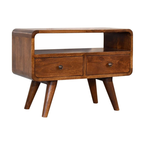 Mini Chestnut Curved Media Unit with 2 Drawers