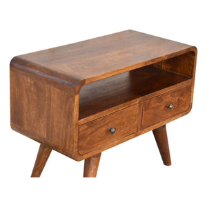 Mini Chestnut Curved Media Unit with 2 Drawers