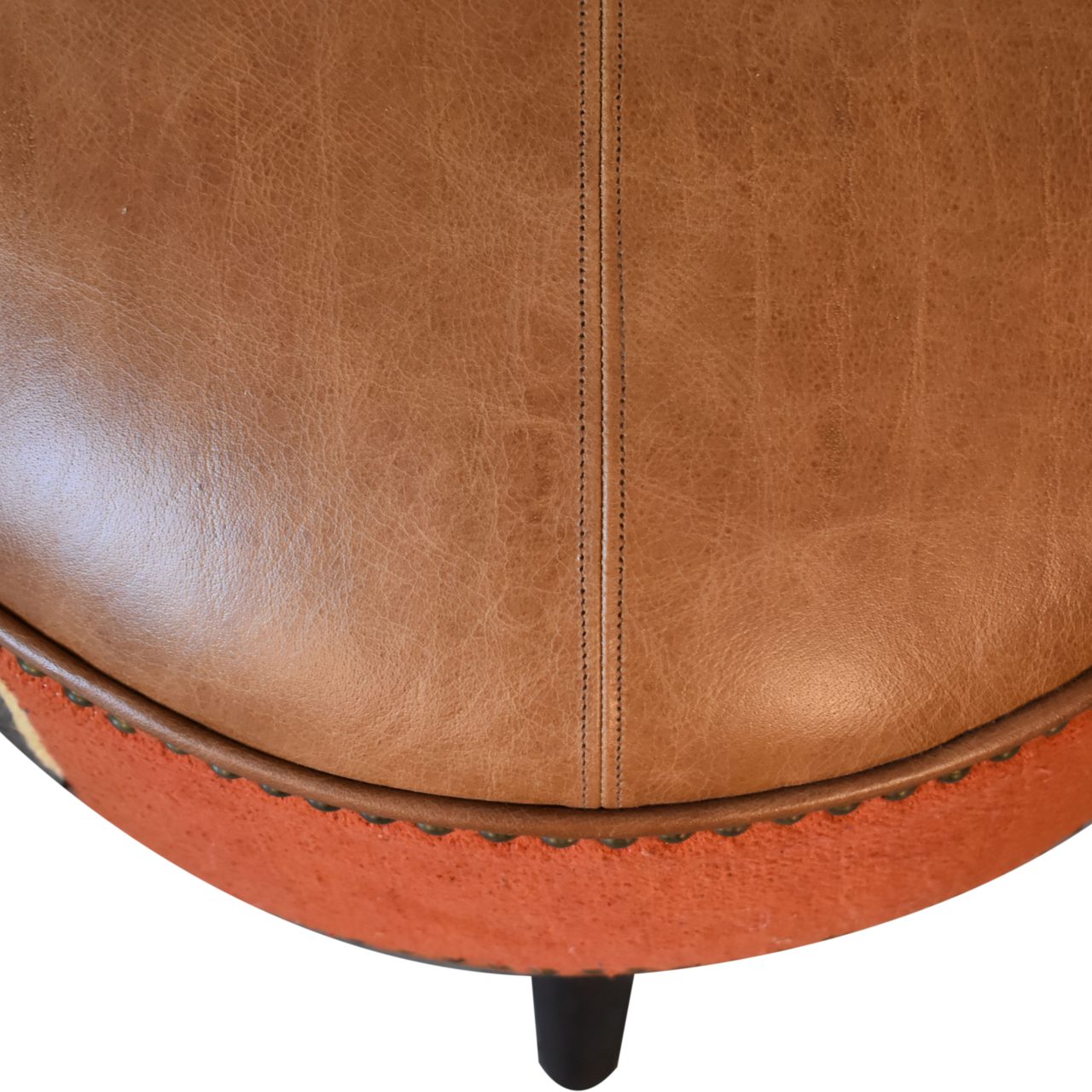 Durrie & Leather Mixed Footstool - Living with Luxury