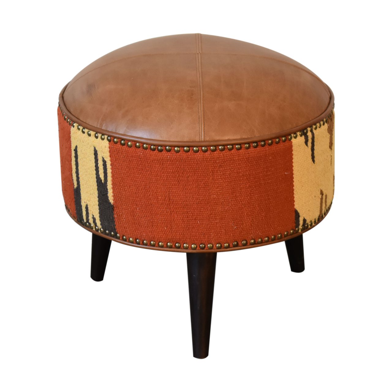 Durrie & Leather Mixed Footstool - Living with Luxury