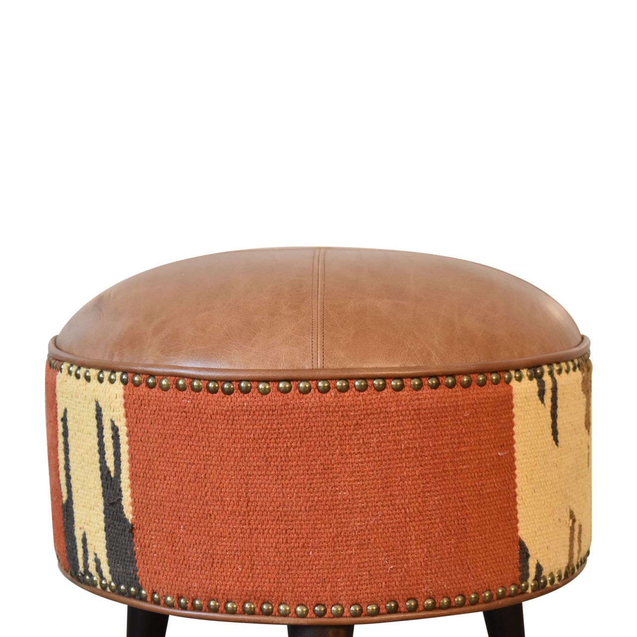 Durrie & Leather Mixed Footstool - Living with Luxury