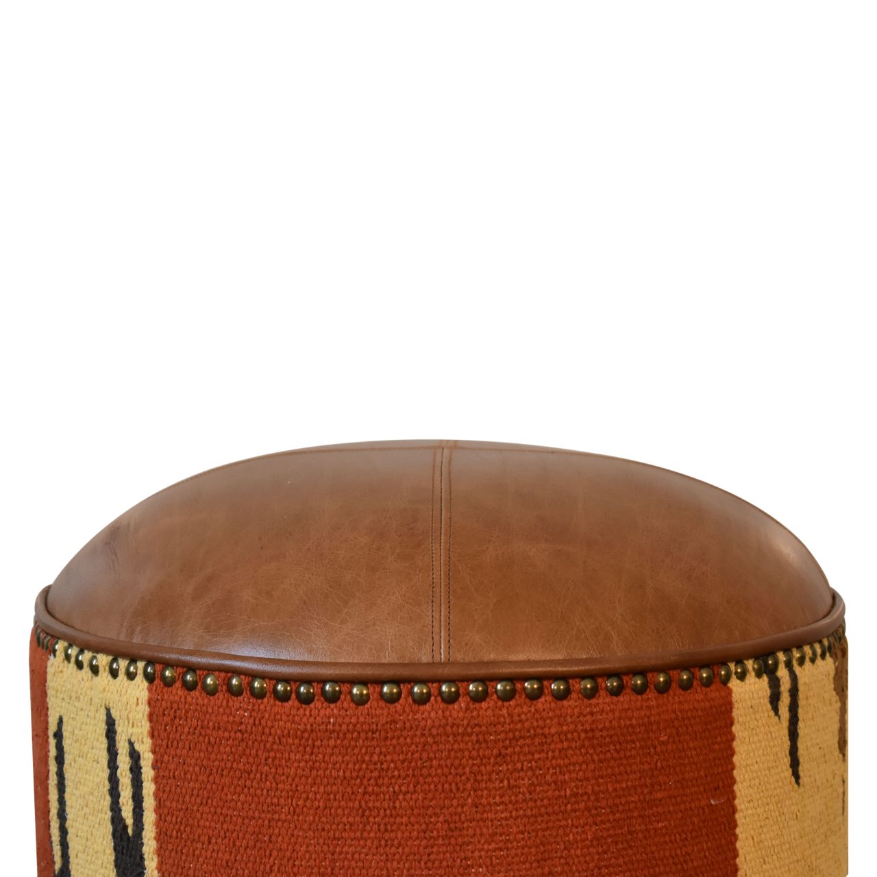Durrie & Leather Mixed Footstool - Living with Luxury