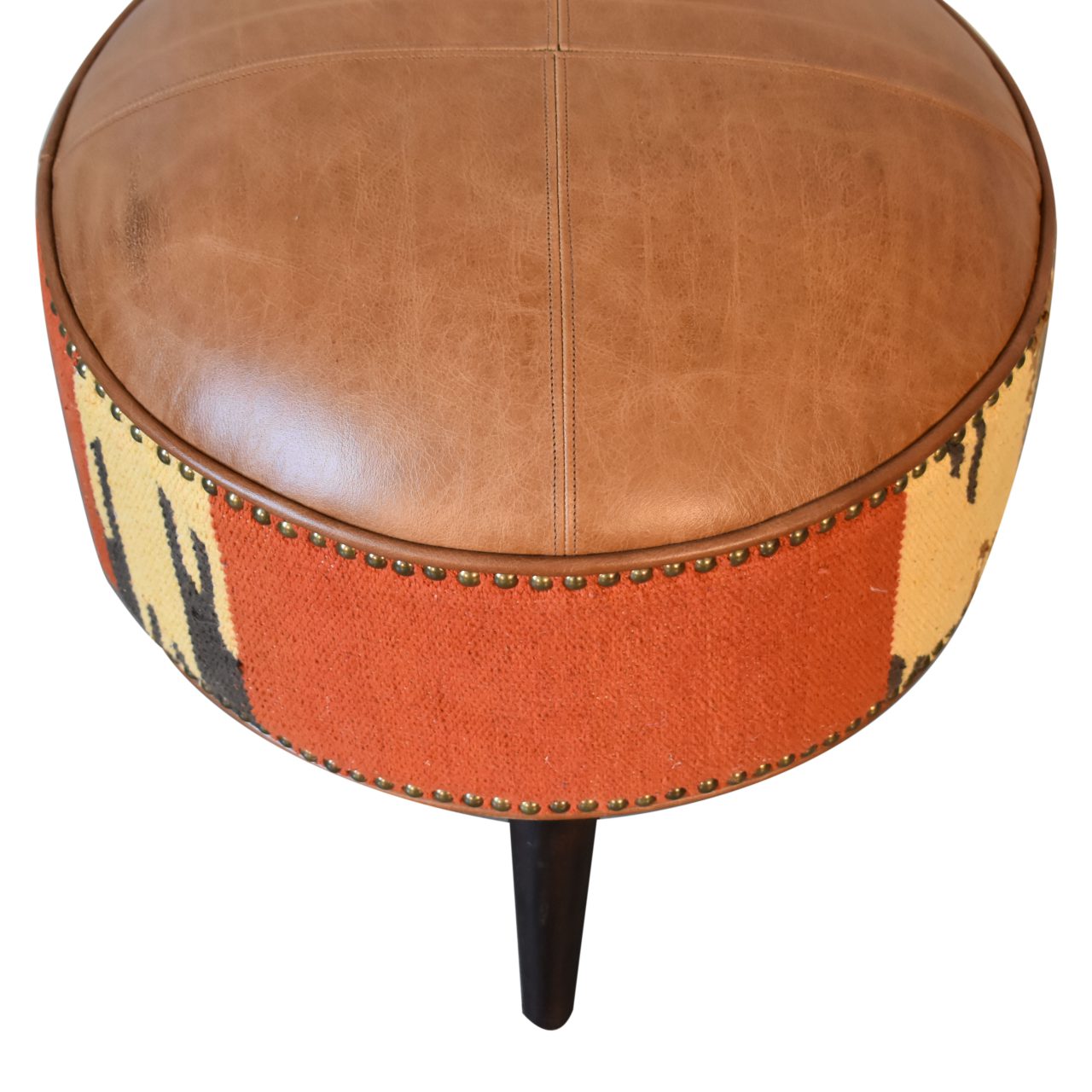 Durrie & Leather Mixed Footstool - Living with Luxury