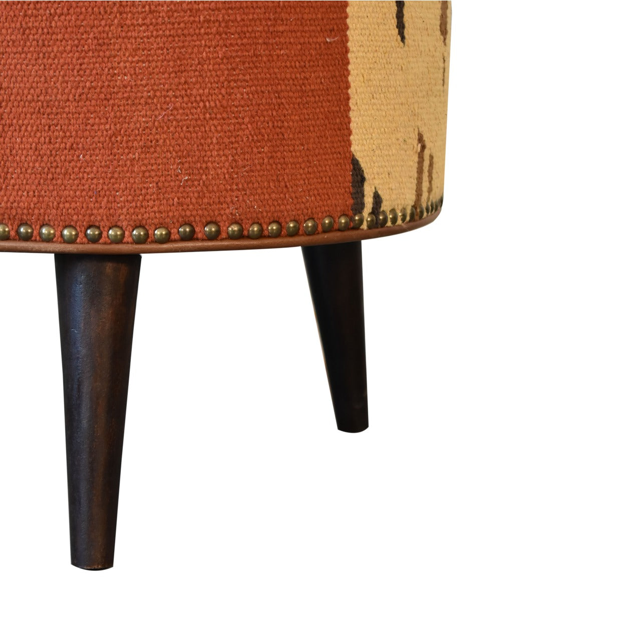Durrie & Leather Mixed Footstool - Living with Luxury