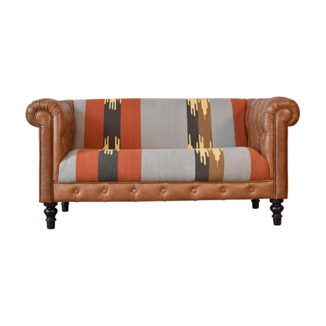 Durrie & Leather Mixed Sofa - Living with Luxury