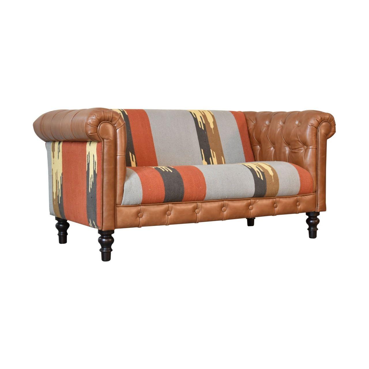 Durrie & Leather Mixed Sofa - Living with Luxury