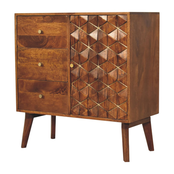 Chestnut Cubed Brass Inlay Cabinet - Living with Luxury