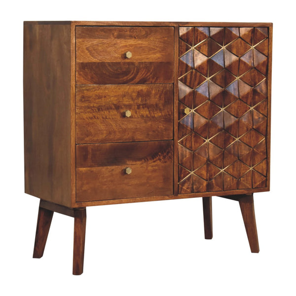 Chestnut Cubed Brass Inlay Cabinet - Living with Luxury