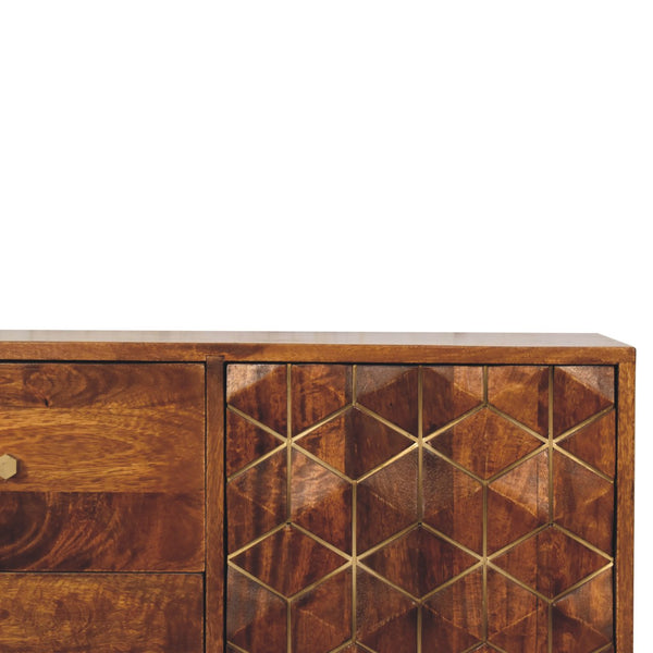 Chestnut Cubed Brass Inlay Cabinet - Living with Luxury