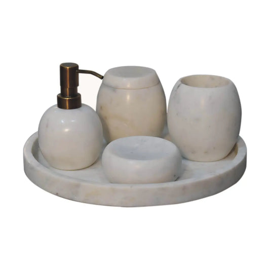 Set of 5 White Marble Bathroom Set - Living with Luxury