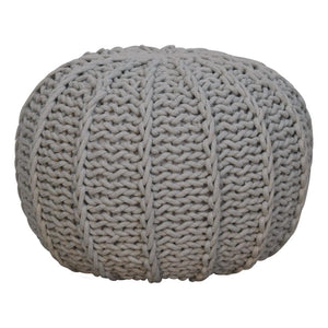 Grey Knitted Round Pouffe