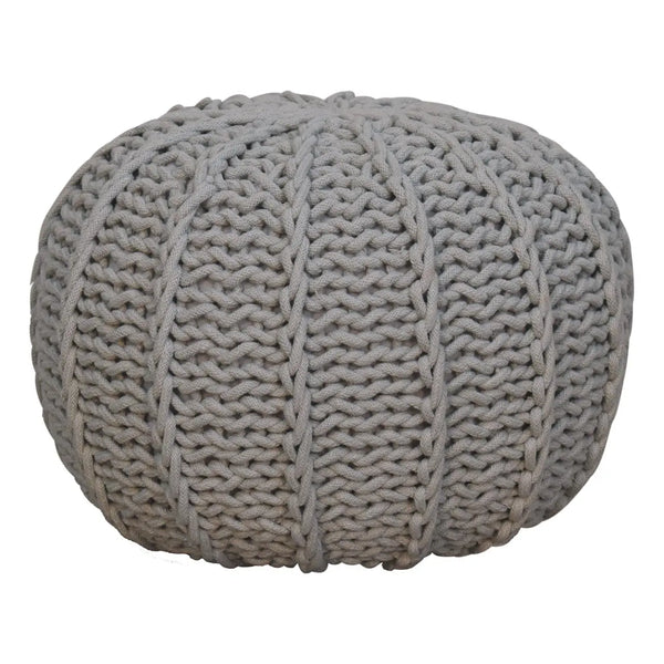 Grey Knitted Round Pouffe