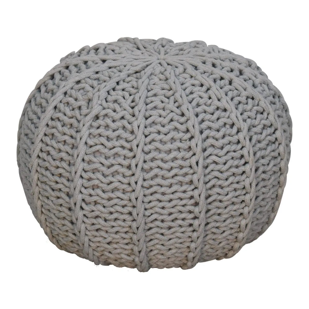 Grey Knitted Round Pouffe