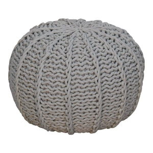 Grey Knitted Round Pouffe