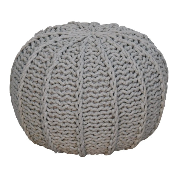Grey Knitted Round Pouffe